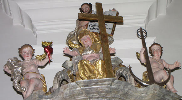 Liebe (links), Glaube (Mitte), Hoffnung (rechts) (Pfarrkirche See im Paznaun, Foto: A. Prock)