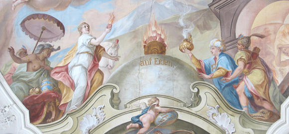 Die vier Erdteile (Pfarrkirche Fulpmes, links Afrika, Europa, Asien, rechts Amerika,Foto: A. Prock)